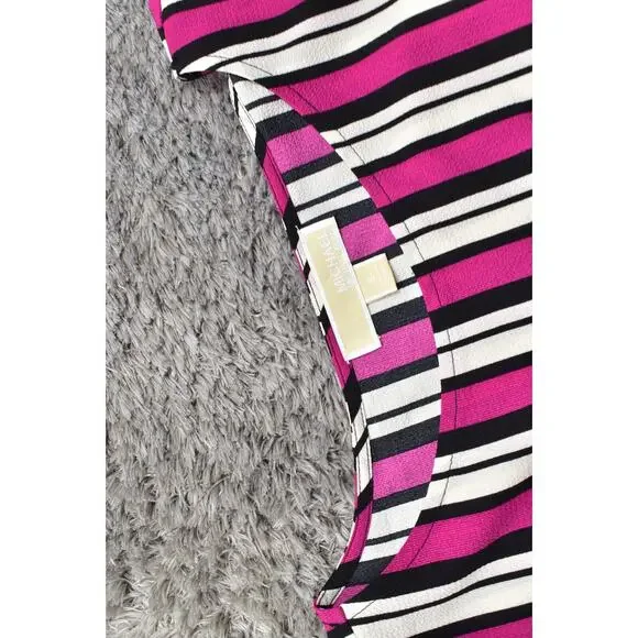 Michael Kors Pink Polyester Blouse M Crew Neck Striped Short Sleeve - Picture 3 of 7